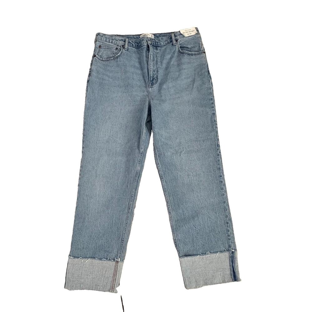 New Abercrombie & Fitch Ultra High Rise 90's Straight Sz 33 16R Cuffed NWT